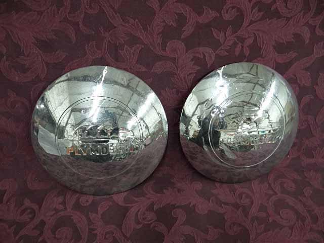 Pair Of 1940's - 1950's Plymouth Dog Dish Hubcaps With The Sailing Ship Design, 10" Diameter. Few De