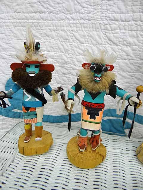 8 Kachina Dolls: 3 By S.B.- Sunface, Buffalo & Mudhead; Heinis By CB; Owl By Jym Mariano; Ram Antelo