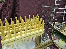 Display Items - 17 Folding Picture Easels, Plate Racks, 4 Mirrored Trays Largest Is 17x11", 2 Round