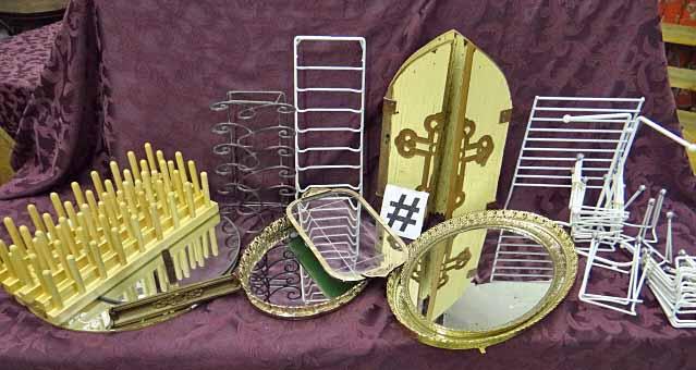 Display Items - 17 Folding Picture Easels, Plate Racks, 4 Mirrored Trays Largest Is 17x11", 2 Round