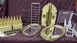 Display Items - 17 Folding Picture Easels, Plate Racks, 4 Mirrored Trays Largest Is 17x11", 2 Round