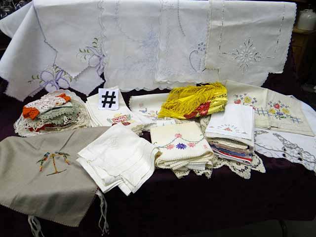 Vintage Linens - 8 Dresser Scarves, 30+ Doilies / Coasters, 7 Pc. Set Embroidered Dish Towels, 12+ G