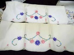 Vintage Linens - 8 Dresser Scarves, 30+ Doilies / Coasters, 7 Pc. Set Embroidered Dish Towels, 12+ G