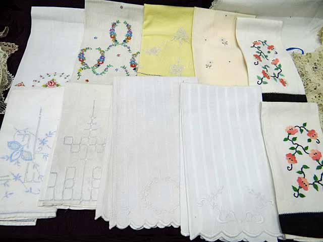 Vintage Linens - 8 Dresser Scarves, 30+ Doilies / Coasters, 7 Pc. Set Embroidered Dish Towels, 12+ G