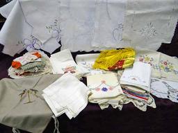 Vintage Linens - 8 Dresser Scarves, 30+ Doilies / Coasters, 7 Pc. Set Embroidered Dish Towels, 12+ G