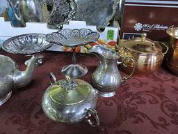 Vintage & New Metalwares: Lots Of Silverplate - EPNS Heavily Etched Teapot, Cov. Sugar & Creamer; 4