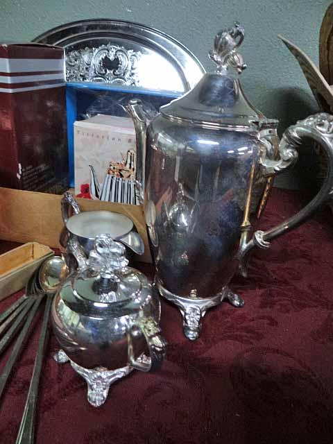 Vintage & New Metalwares: Lots Of Silverplate - EPNS Heavily Etched Teapot, Cov. Sugar & Creamer; 4