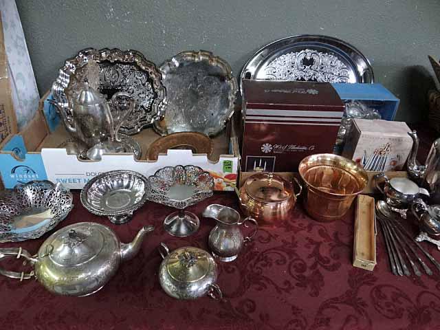 Vintage & New Metalwares: Lots Of Silverplate - EPNS Heavily Etched Teapot, Cov. Sugar & Creamer; 4