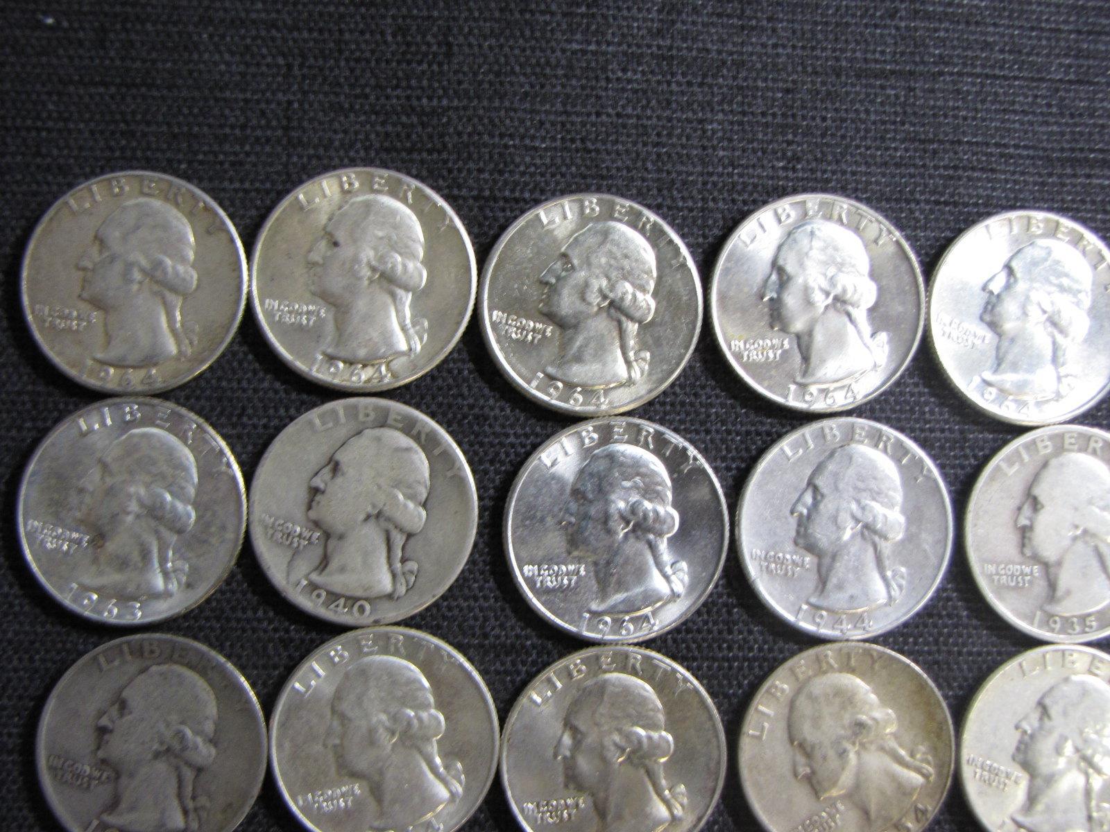 lot of 40 US silver quarters