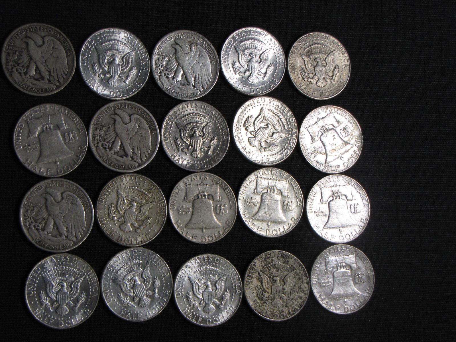 lot of 20 US silver half dollars