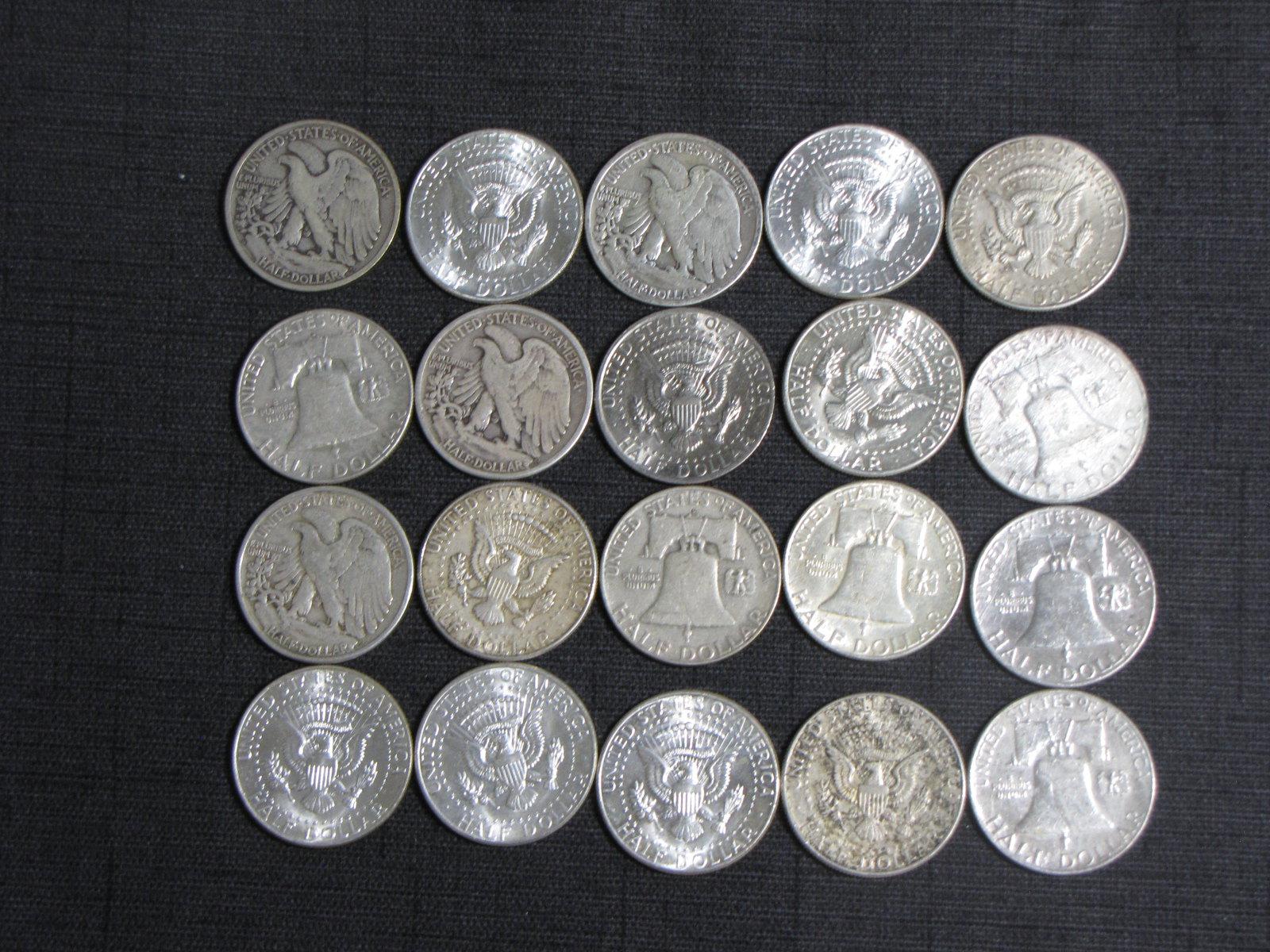 lot of 20 US silver half dollars