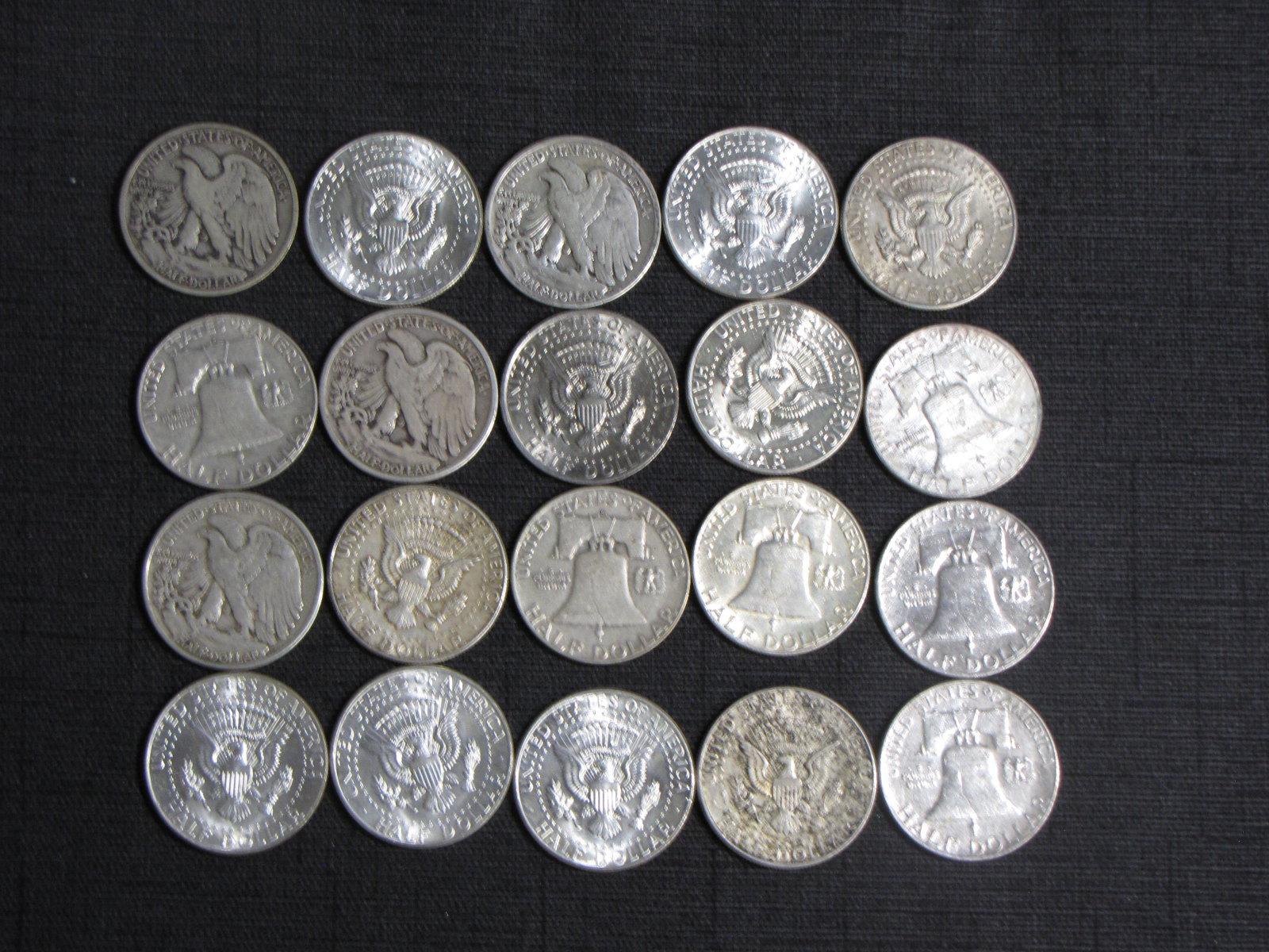 lot of 20 US silver half dollars