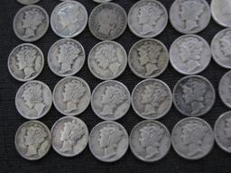 lot of 50 silver Mercury & Barber dimes