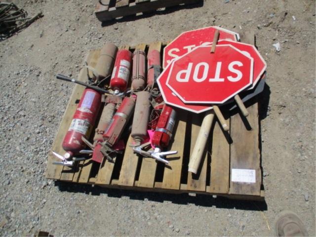Lot Of Fire Extingushiers & Stop Signs