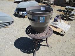 Plastic Outdoor Table & (2) Plant Pots