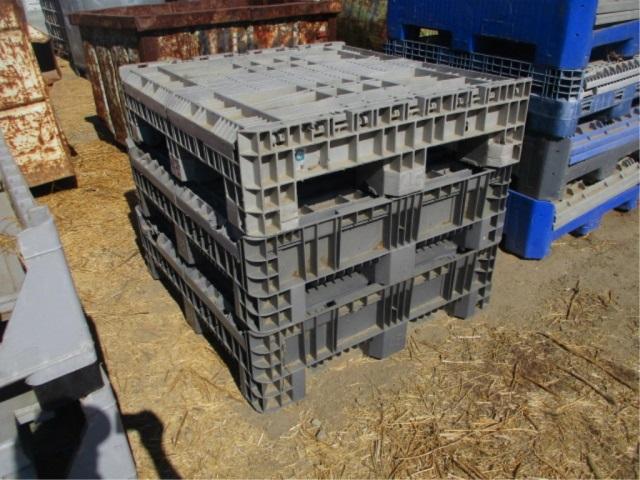 (3) Fold Down Plastic Crates W/Fork Holes