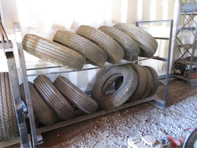 Metal Tire Rack W/(12) Misc Rims & Tires,