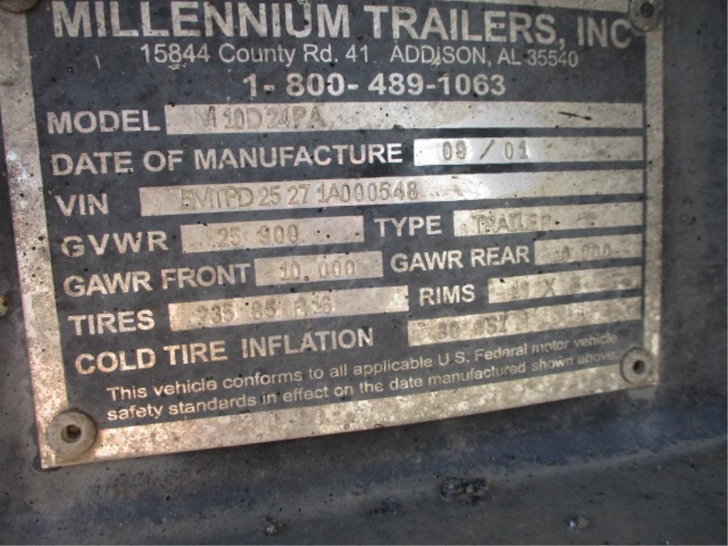 2001 Millennium M10D24PA T/A Equipment Trailer,