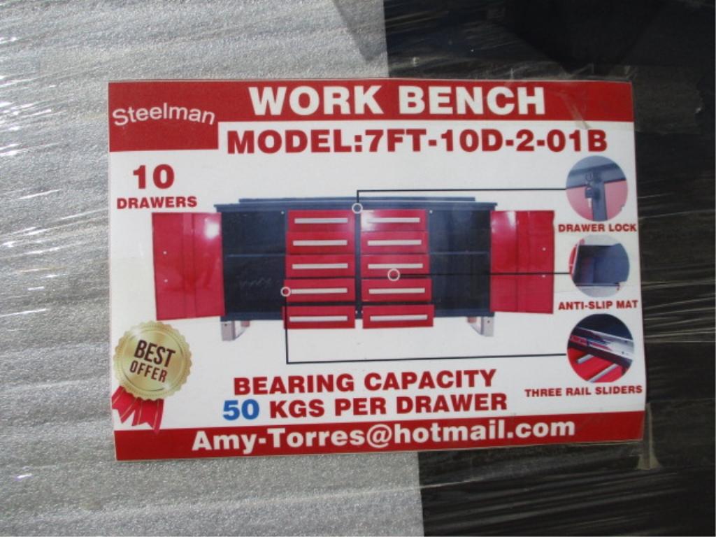 Unused Steelman 7' 10-Drawer Work Bench Tool Box