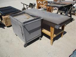 Lot Of Massage Table & Rolling Metal Cart