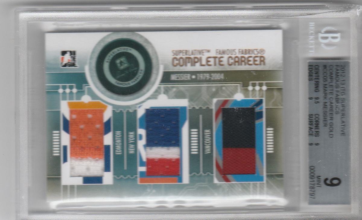 MARK MESSIER 2012/13 IN THE GAME SUPERLATIVE FAMOUS FABRICS COMPLETE CAREER GOLD TRIPLE JERSEY 1/1