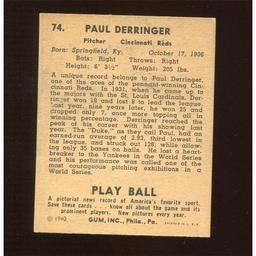 PAUL DERRINGER 1940 PLAY BALL CARD #74