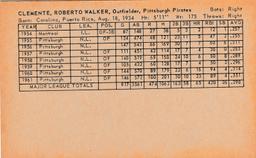 ROBERTO CLEMENTE 1962 STAT BACK EXHIBIT CARD