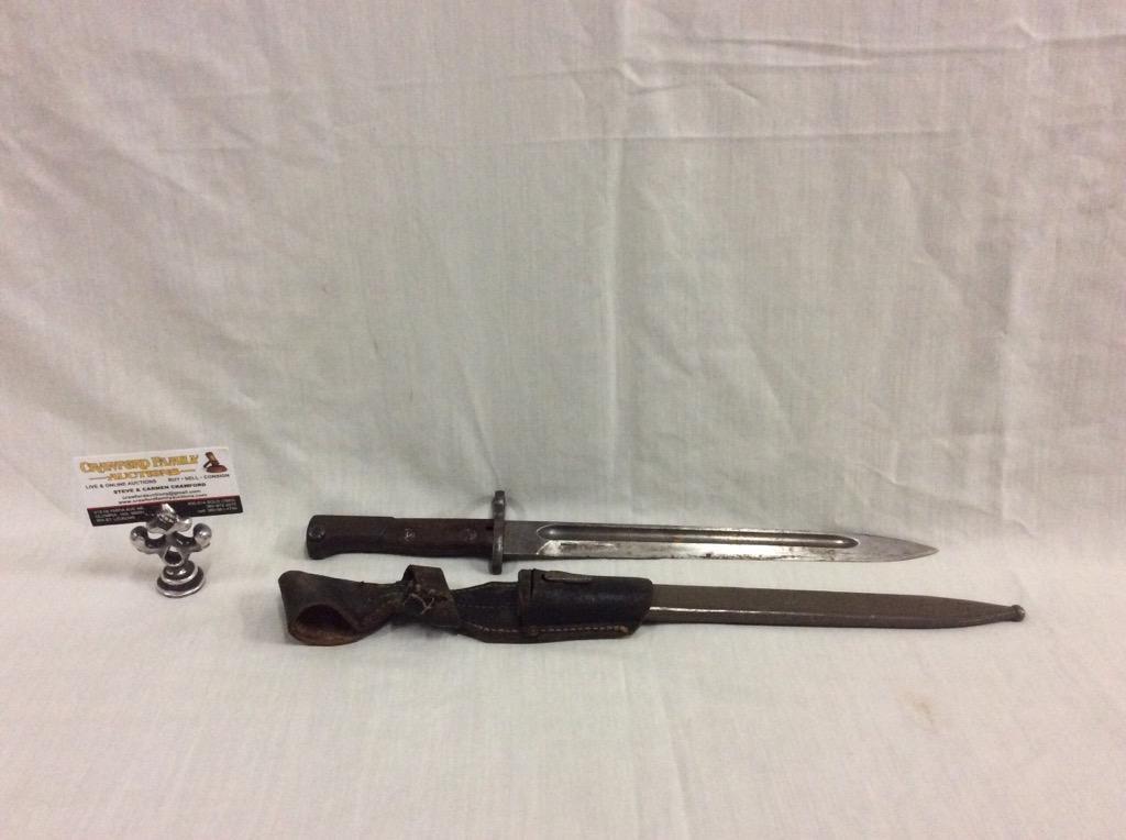 German WWII ? Long Blade Bayonet with metal and leather sheath