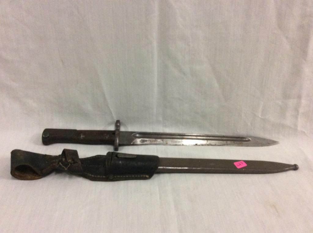 German WWII ? Long Blade Bayonet with metal and leather sheath
