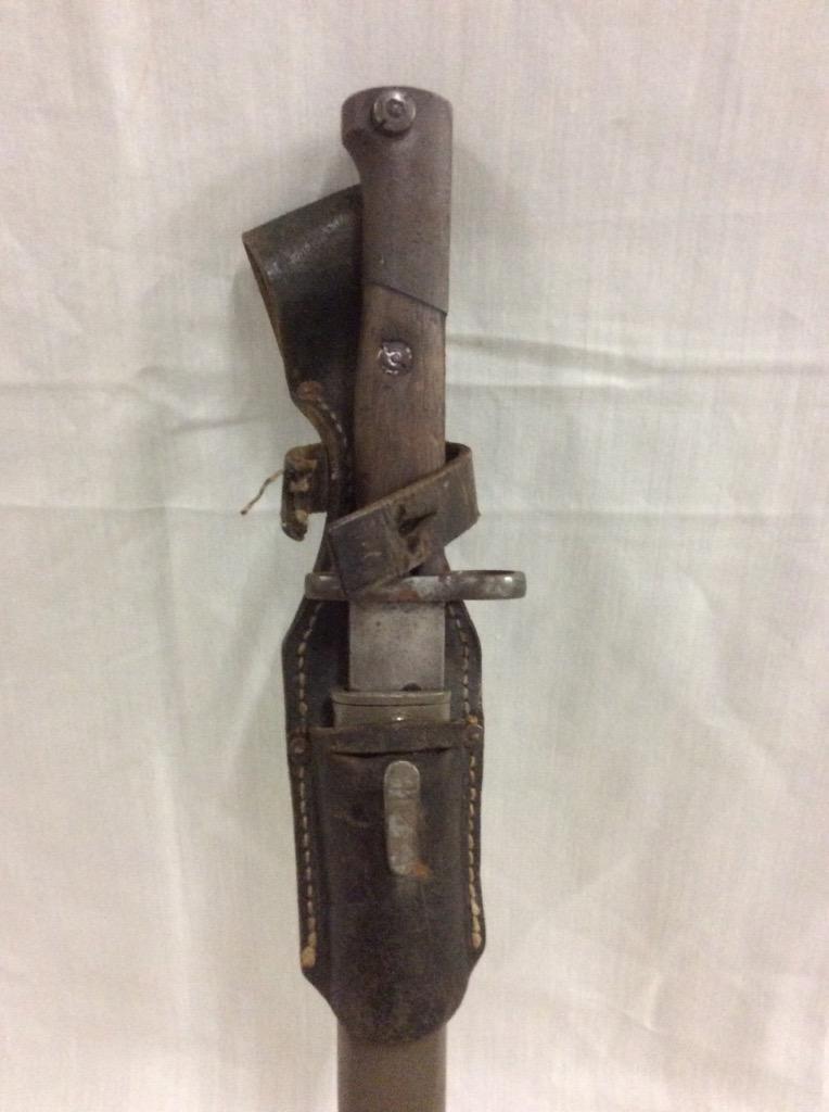 German WWII ? Long Blade Bayonet with metal and leather sheath