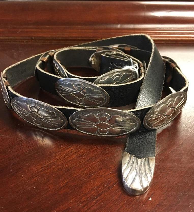 Vintage Native American inspired sterling silver adorned belt