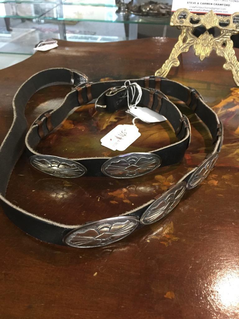 Vintage Native American inspired sterling silver adorned belt