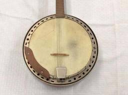 Vintage banjo w/ beautiful wood back w/ Kluson Tuner pegs as is see pics