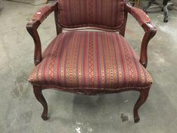 vintage 40's wood and upholstey inspired parlor armchair with Chippendale influence