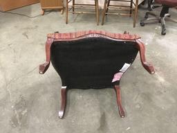 vintage 40's wood and upholstey inspired parlor armchair with Chippendale influence