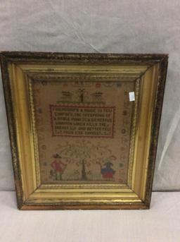Antique needlepoint in original frame signed M.H.T. - "Friendships a name to few...than e'er exprest