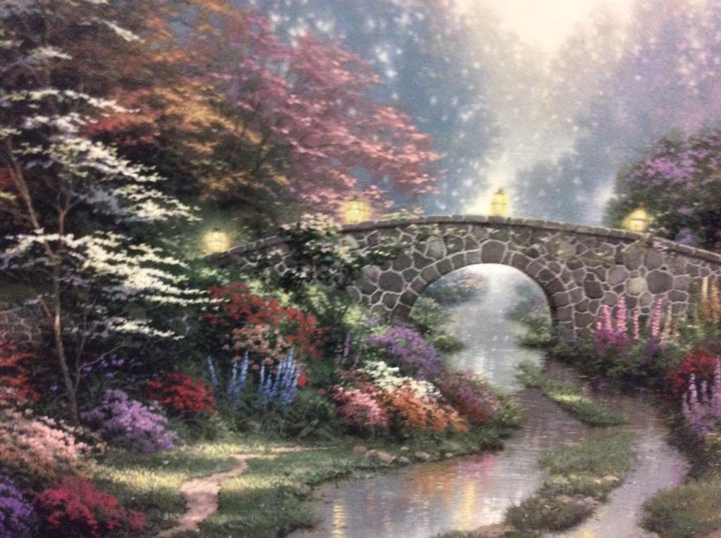 3 Thomas Kinkade accent prints - "Stillwater Bridge", "Bridge of Faith" & The Garden of Prayer"