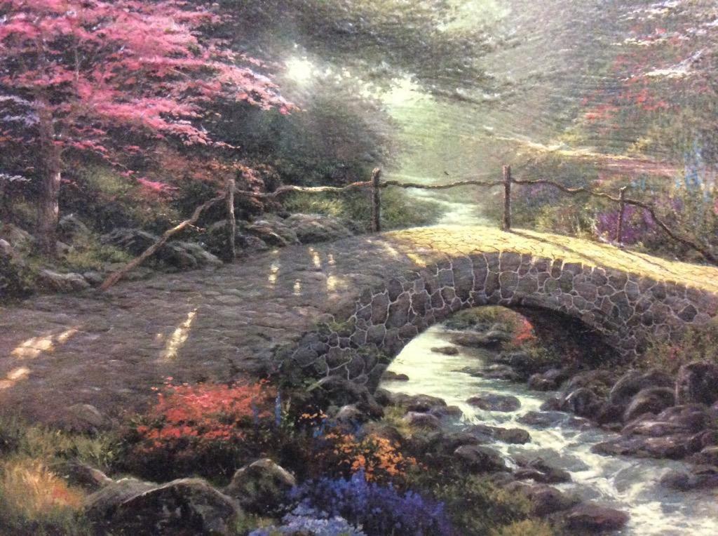 3 Thomas Kinkade accent prints - "Stillwater Bridge", "Bridge of Faith" & The Garden of Prayer"