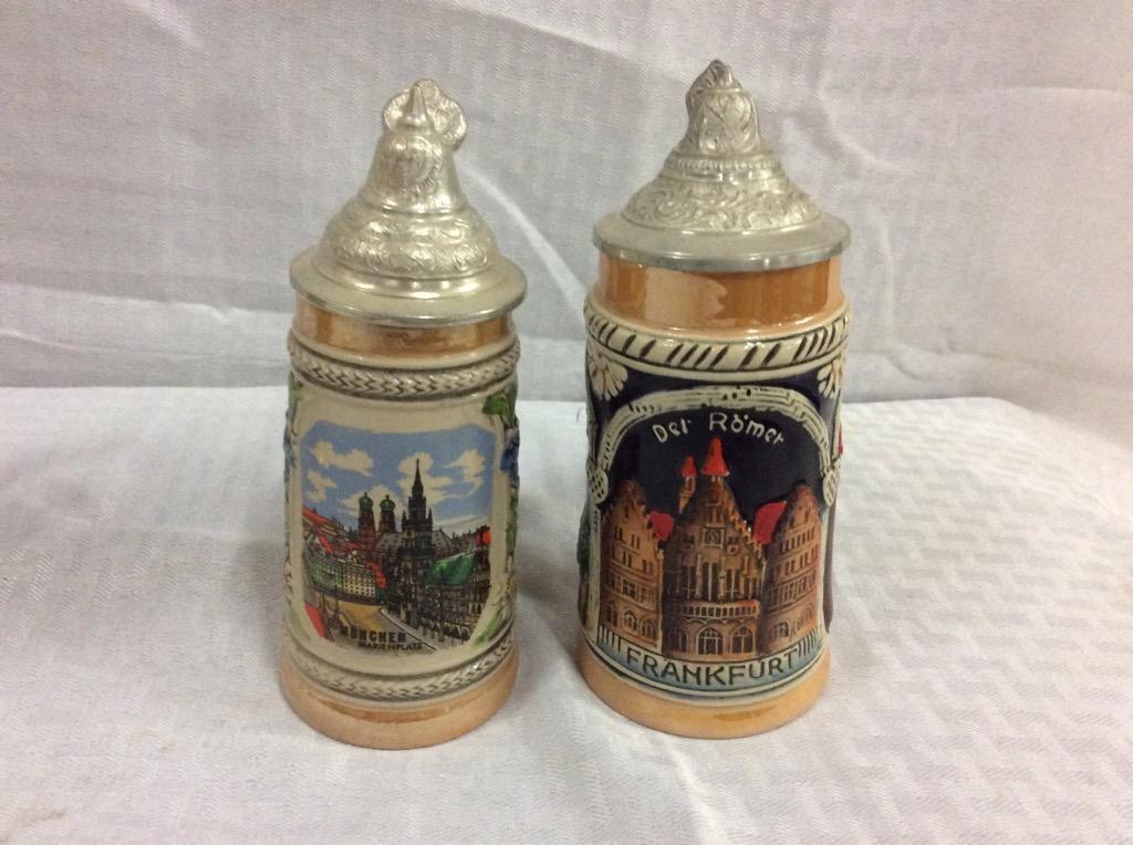 Collection of 5 authentic German beer steins including 3 made in Western Germany and 1 by Gerzit