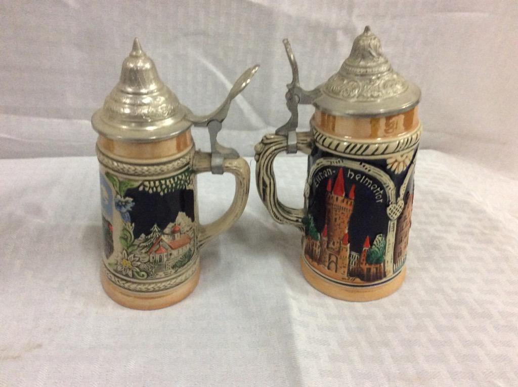 Collection of 5 authentic German beer steins including 3 made in Western Germany and 1 by Gerzit