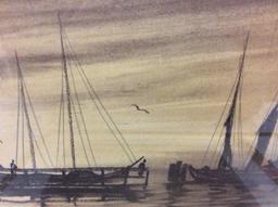 Series of 4 vintage H . Richter fishing/sailing boat charcoal & pencil originals? - signed