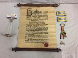 Antique scroll -Colonel Roy M. -Knight Commander of the Order of Goodfellows + more military items!