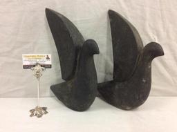 Pair of gorgeous modern wood dove figures signed by the artist