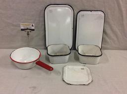 Selection of vintage enamel ware pans and dishes - as is