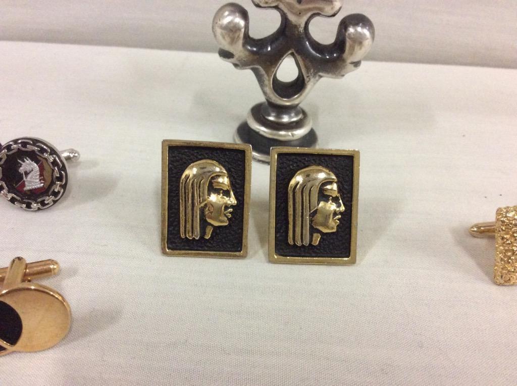 Selection of vintage mens cufflinks in various styles - mostly gold and silver tone 6 set & 10