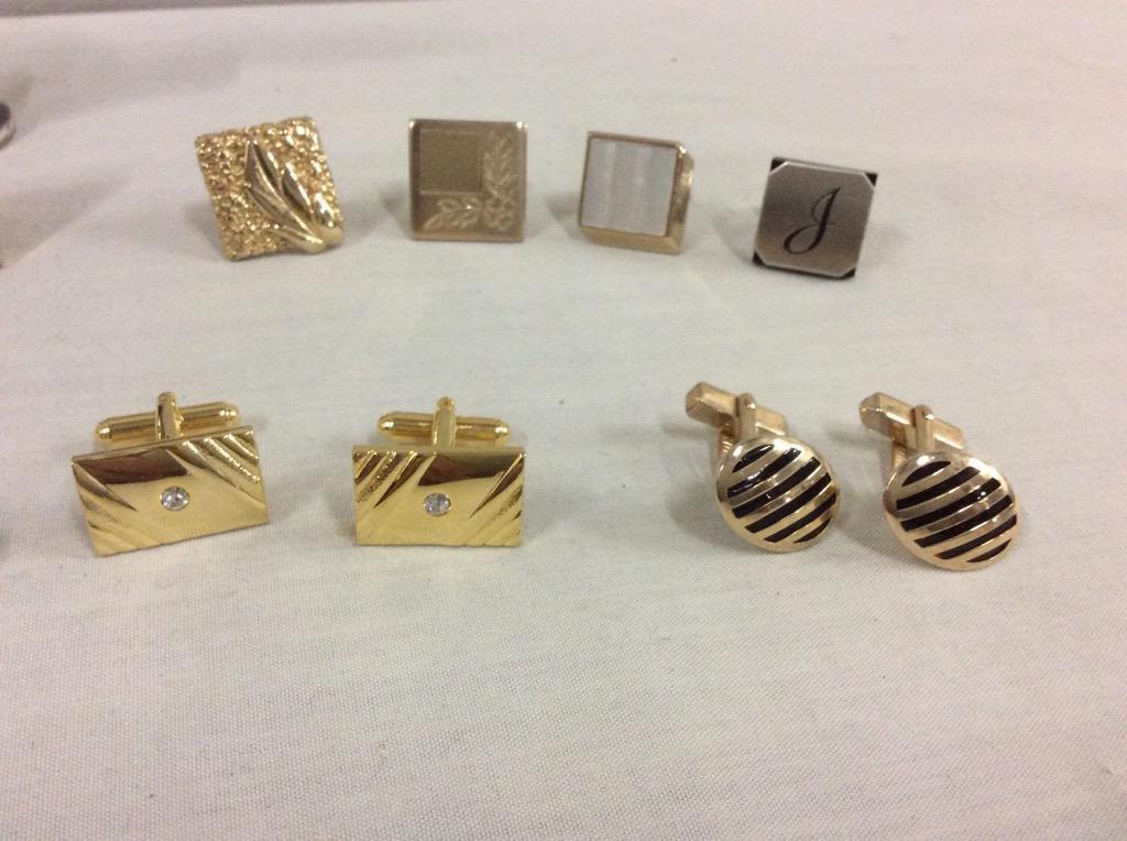 Selection of vintage mens cufflinks in various styles - mostly gold and silver tone 6 set & 10