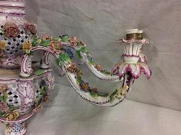 Vintage Italian porcelain flower motif chandelier light fixture -as is see pics and desc