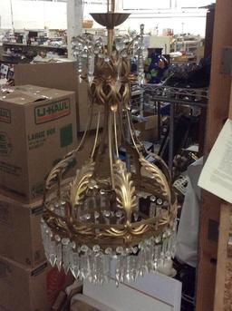 Vintage brass ornate Victorian inspired chandelier with crystal embellishments