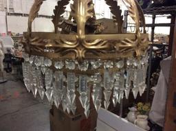 Vintage brass ornate Victorian inspired chandelier with crystal embellishments