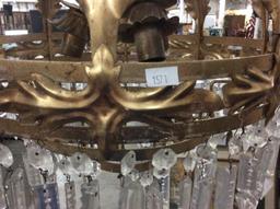 Vintage brass ornate Victorian inspired chandelier with crystal embellishments